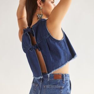 NWOT Pilcro Anthropologie Denim Raw Hem Open Tie Back Crop Top XS